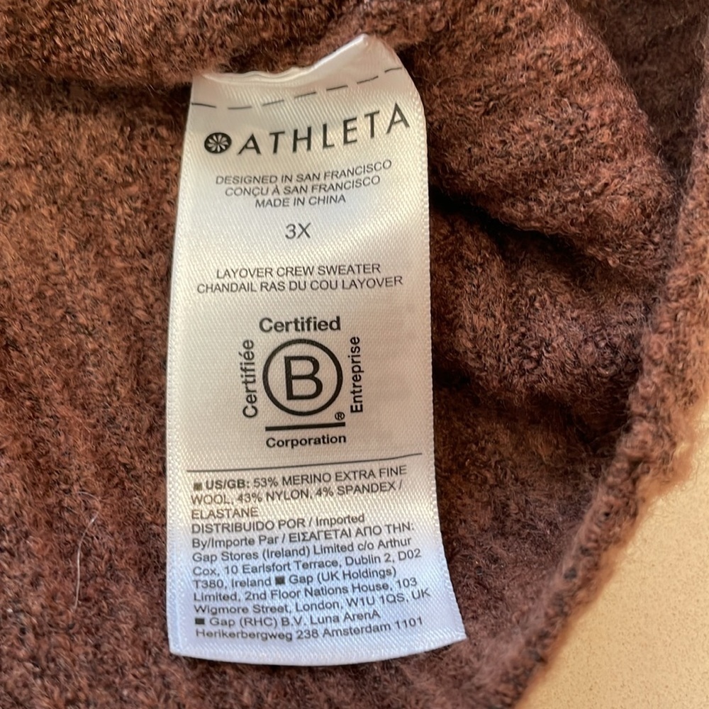 🆕 Athleta Layover Merino Wool Blend Crew Sweater, Chocolate, Size 3X - Picture 10 of 10